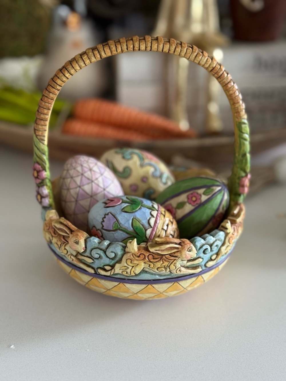 Jim Shore Easter basket with eggs. Set of five.